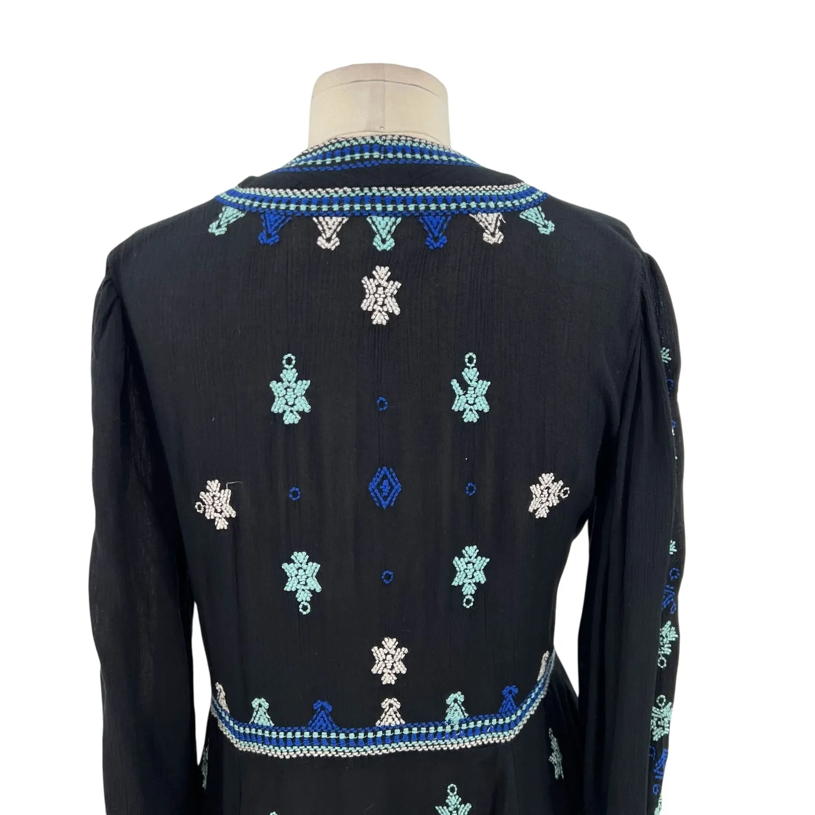 Free People Star‎ Gazer Dress Embroidered Drawstring Blue Black Size Size XS - Image 9