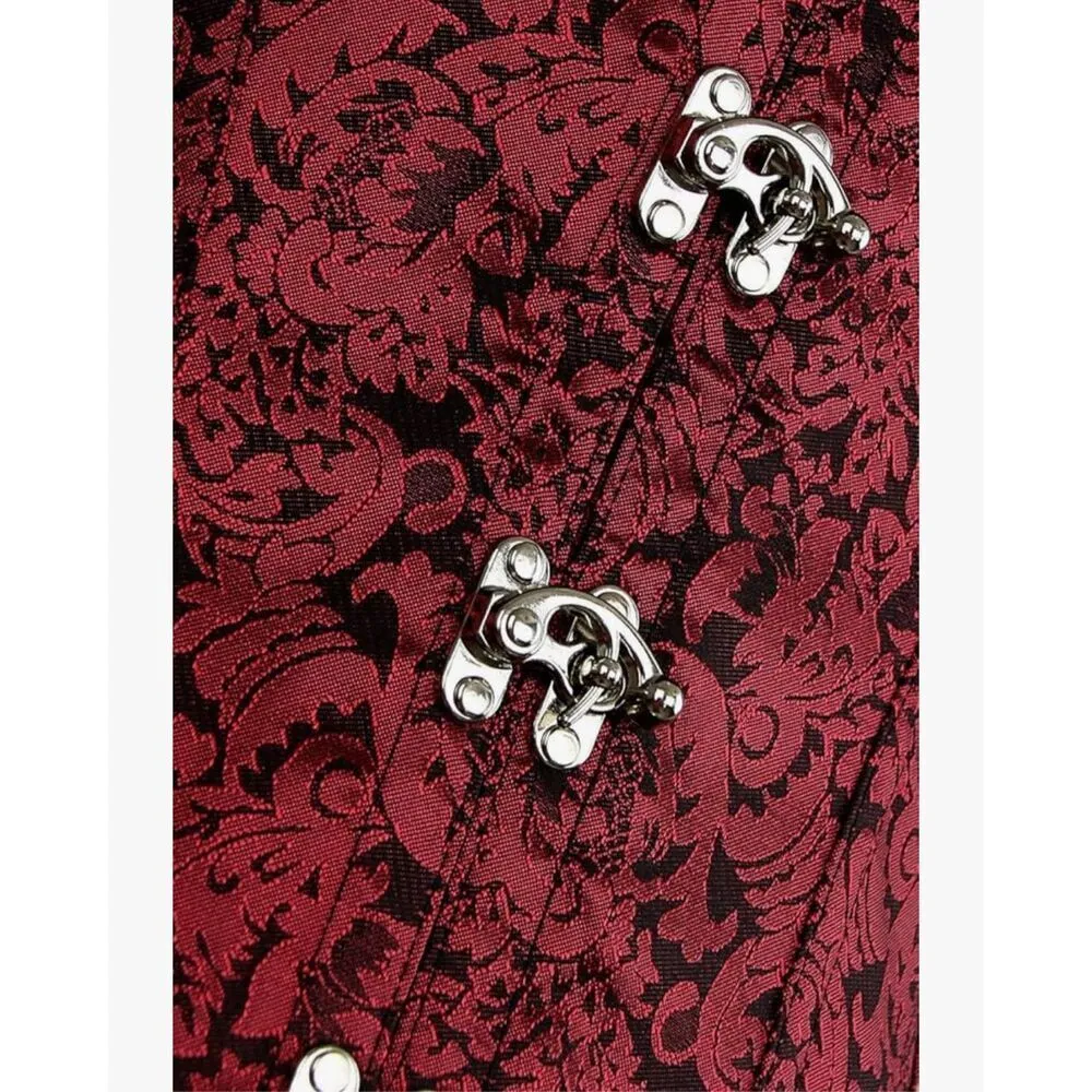 NEW Gothic Steampunk Brocade Steel Boned Waist Cincher Corset 2X Red - Image 5