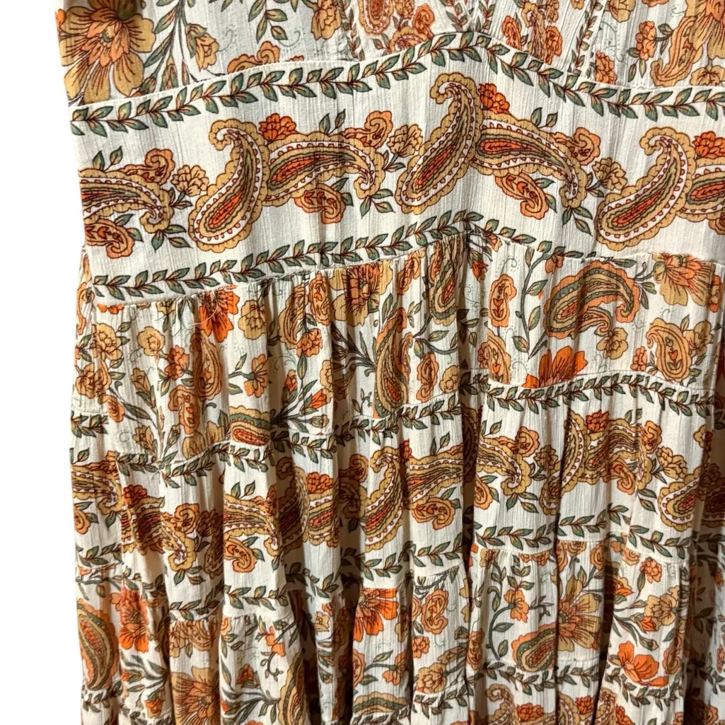 Bila Boho Floral Paisley Dress Tiered Ruffle Hem VNeck Short Sleeve Peasant Sz L Orange Size L - Image 4