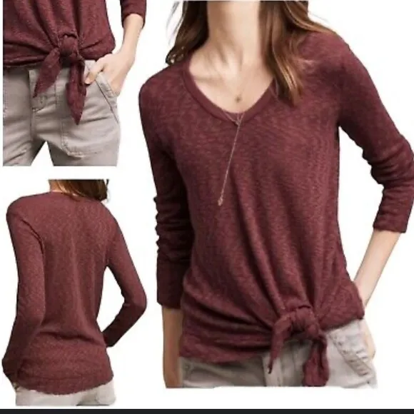 Anthropologie Left of Center Slub Knit purple maroon sweater long sleeve boho - Image 2