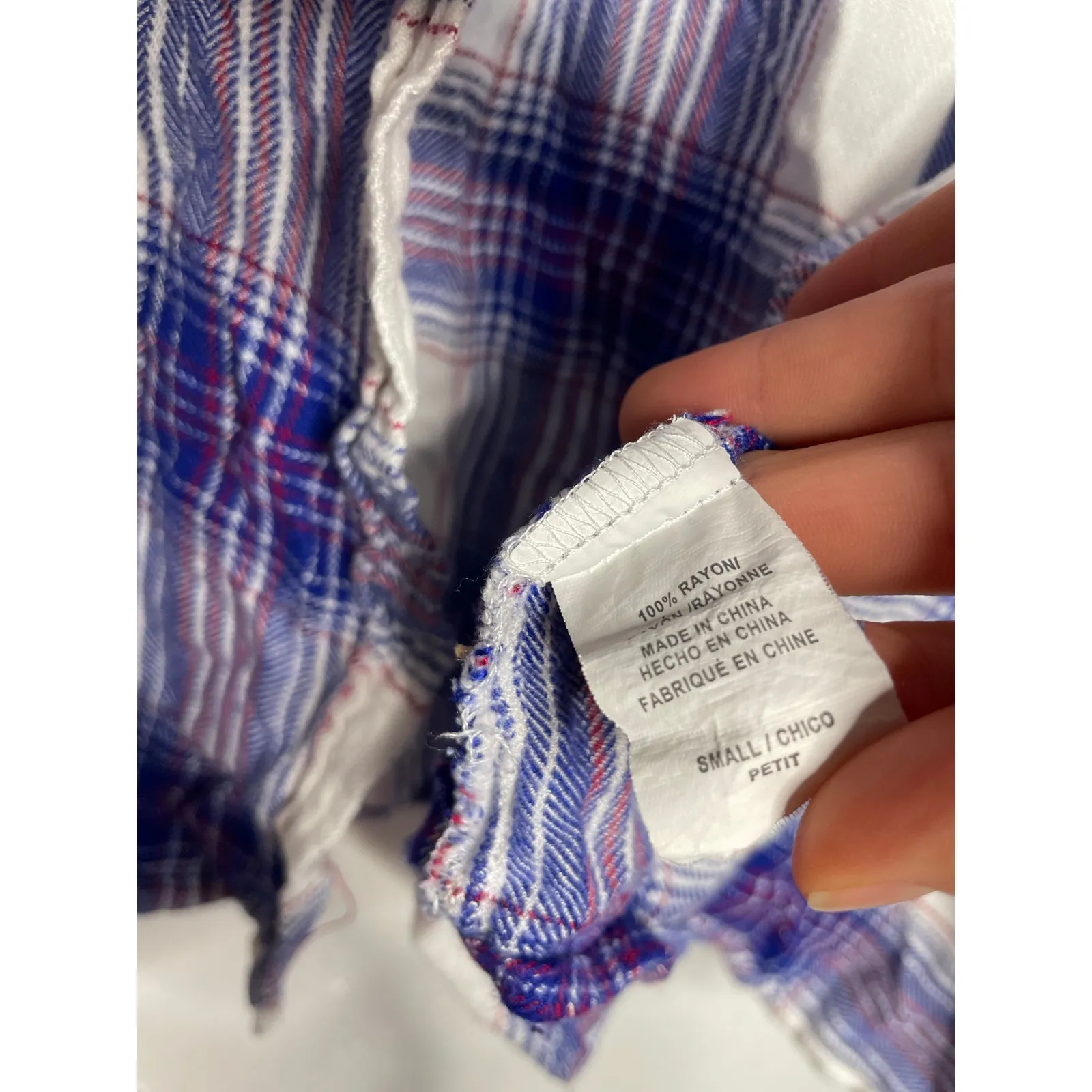 Rails Womens Blue White Plaid Rolled Sleeves Button Down Blouse Size Small - Image 5