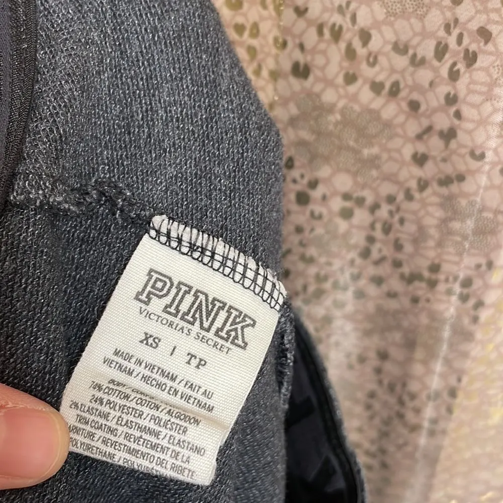 PINK Victorias Secret dark gray/green/white faux leather stripe joggers, XS - Image 6