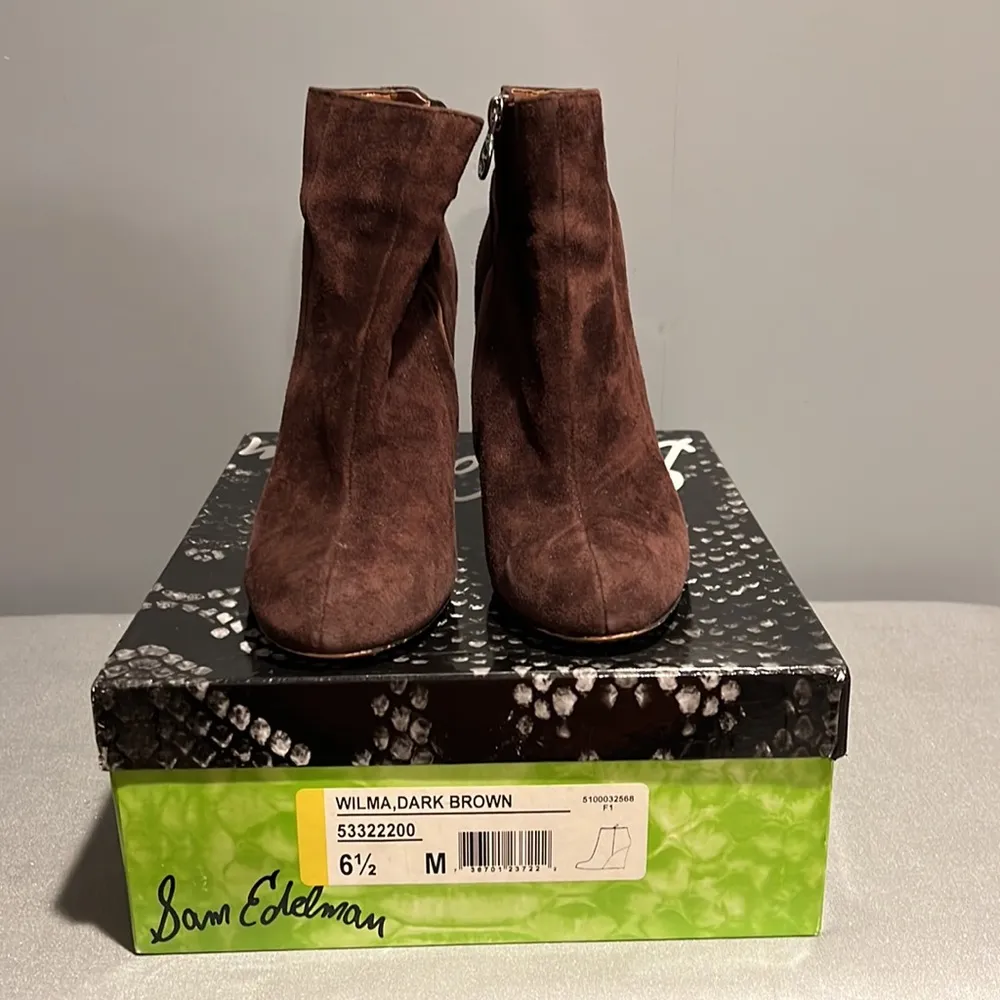 Sam Edelman Wilma Dark‎ Brown Suede Leather Wedge Bootie. Size 6.5 - Image 2