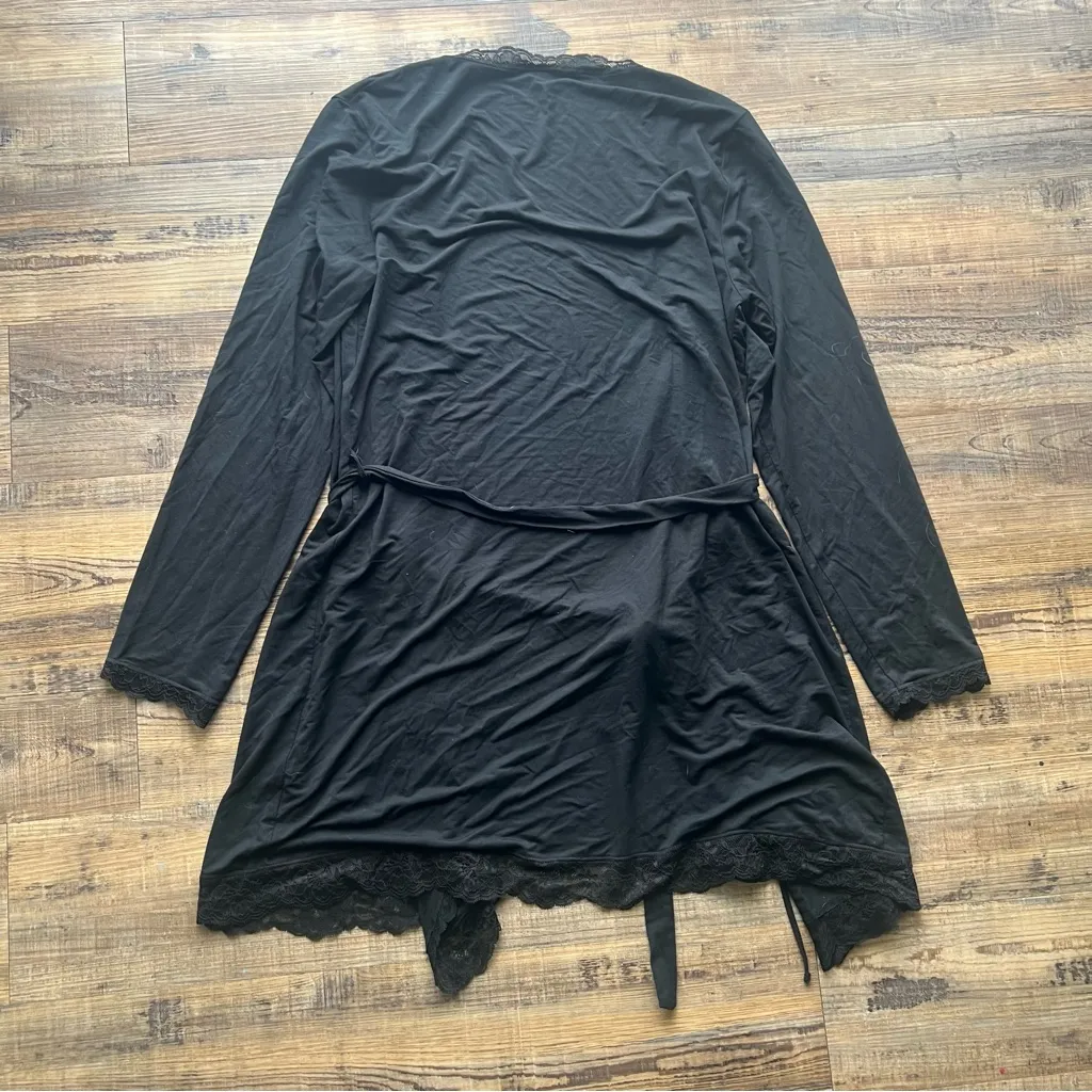 Victoria's Secret Womens Medium Large Black Lace Trim Robe Belted Loungewear - Image 7