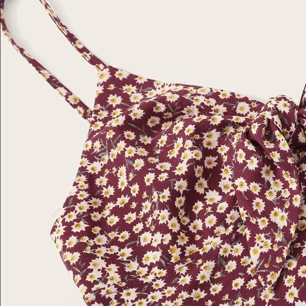 ✨ HP✨Ditsy Floral Knot Cami & Ruffle Hem Shorts Set✨ Red Size L - Image 4