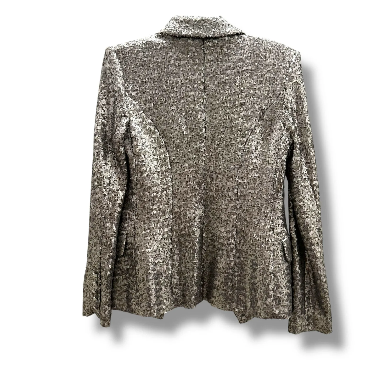 L'Agence Kenzie‎ Silver Sequined Blazer Jacket Double Breasted Women's 0 - Image 10