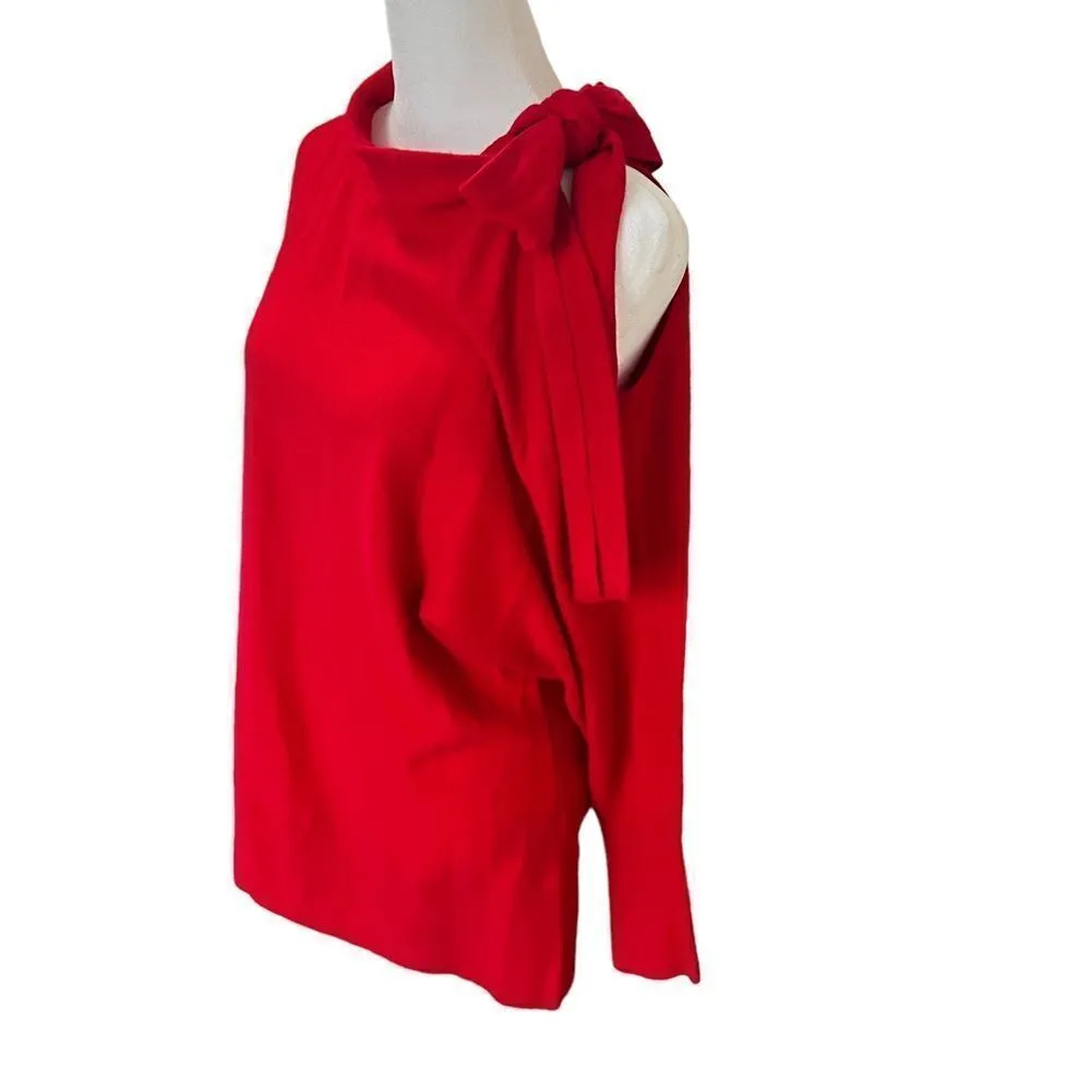 Club Monaco Red Tinashe Cowl Neck Cold Shoulder Tie Sweater NWT - Image 4