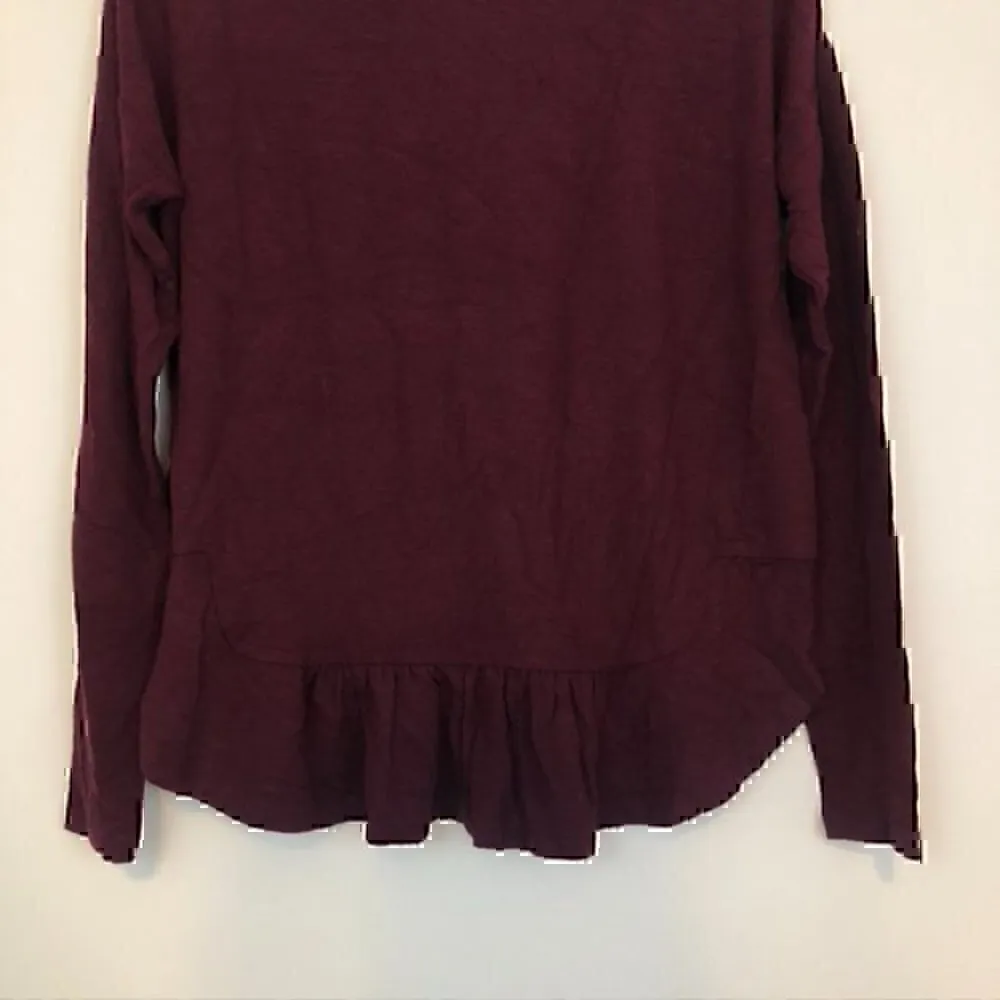 BANANA REPUBLIC Long Sleeve Ruffle Hem Top Burgundy Maroon Wine Red Blouse XS - Image 10