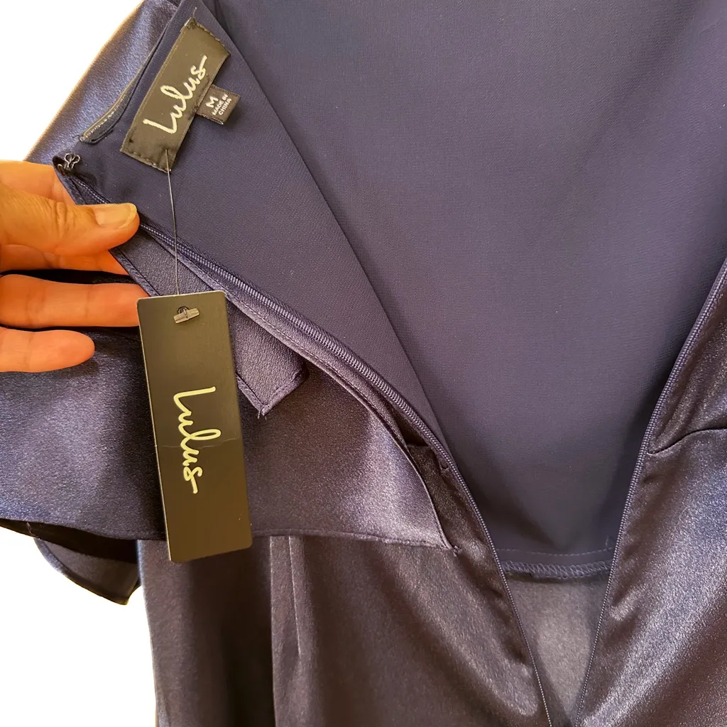 Lulus Pure Happiness Navy Blue Satin Off - Image 7