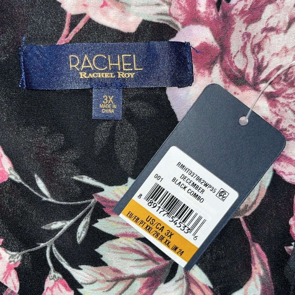 Rachel Roy NWT Size 3X Black - Floral Print V-Neckline Ruffle Trim Blouse Top - Image 6
