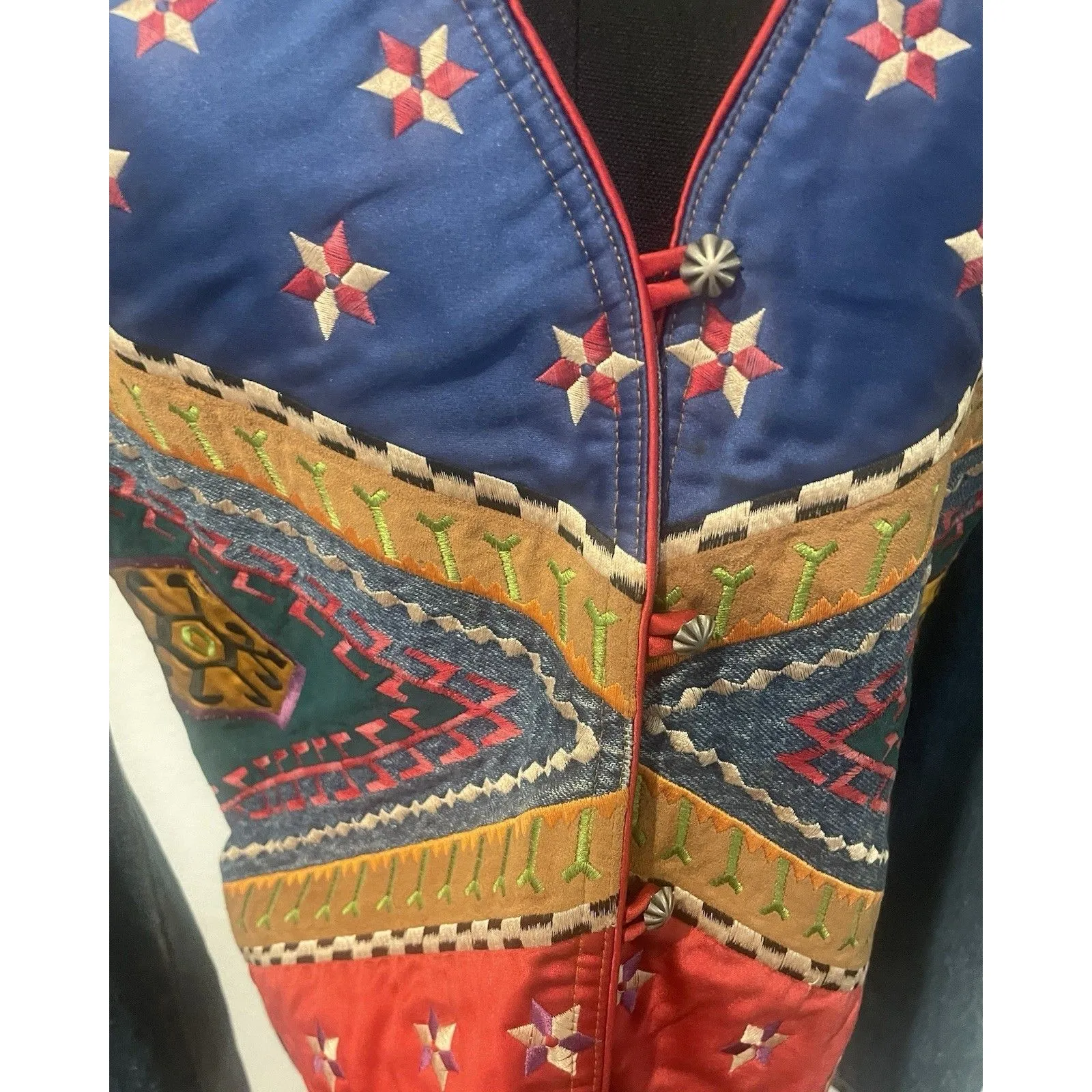 Hairston Roberson ROPA VTG Sz L Denim Embroidered Jacket Western USA LG Aztec Blue - Image 9