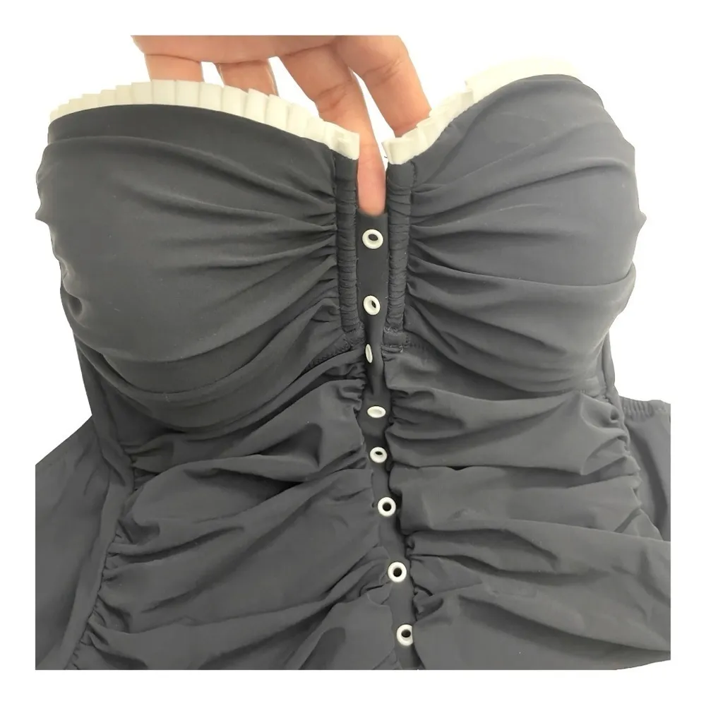 PROFILE BY GOTTEX FRENCH PLEATS SHIRRED FRONT BANDEAU STRAPLESS  SWIMSUIT - Image 9