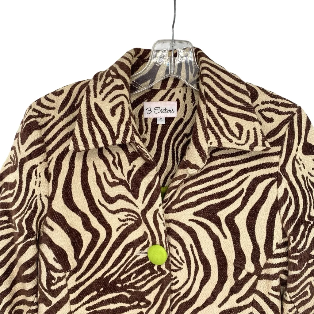 3 Sisters Safari Brown Zebra Animal Print Retro Tapestry Blazer Jacket Coat - Image 3