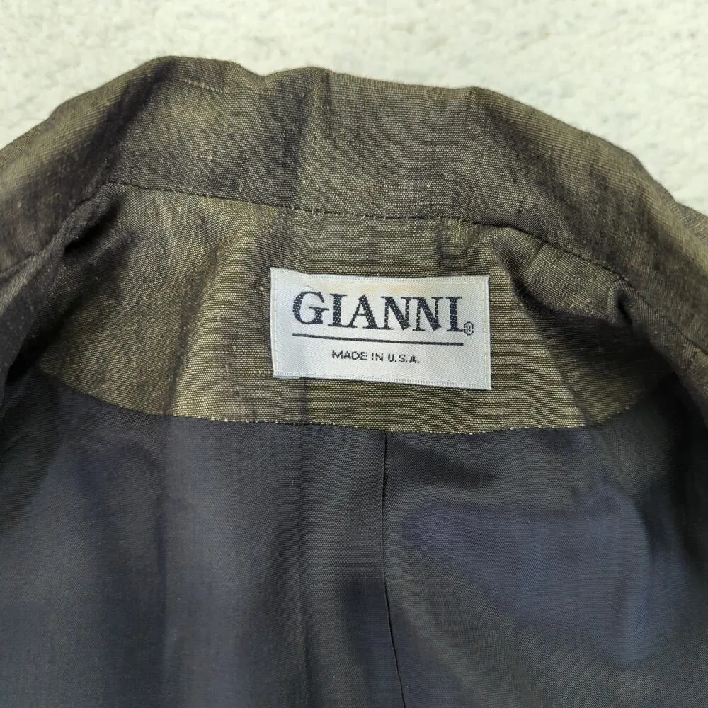 Vintage Gianni Linen Blend Blazer Jacket Made in USA Brown Two Button Women's 10 - Image 6