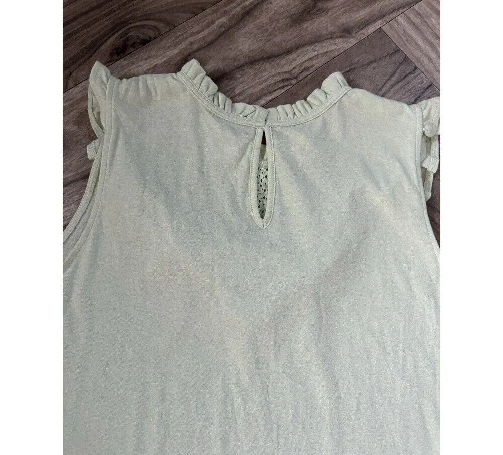 a.n.a SZ 1X Green Sleeveless Blouse Top Ruffle Eyelet Keyhole Backside Cotton - Image 10