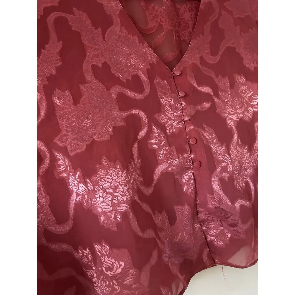 Victoria’s Secret Vintage Sheer Pink Floral Lingerie Button Up Top Size Large - Image 9