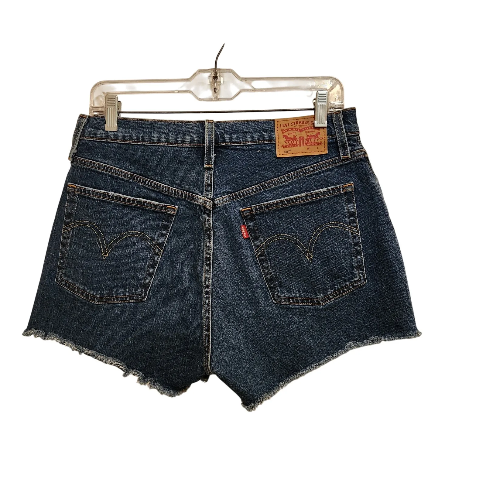 Levi's Blue Medium Wash Frayed Hem Denim Jean High Rise 501 Cut Off Shorts 30 - Image 2
