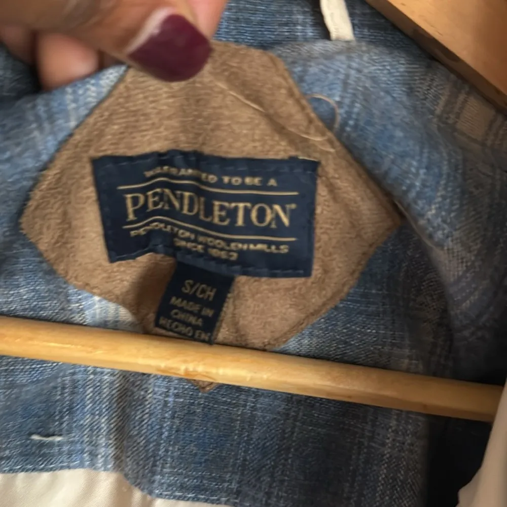 Pendleton Sherpa Jacket Ivory Blue Flannel Fuzzy Gorpcore Nature Small - Image 6