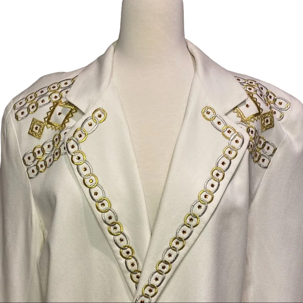 Vintage Embroidered Embellished Off White Oversized Blazer Size Large - Image 10