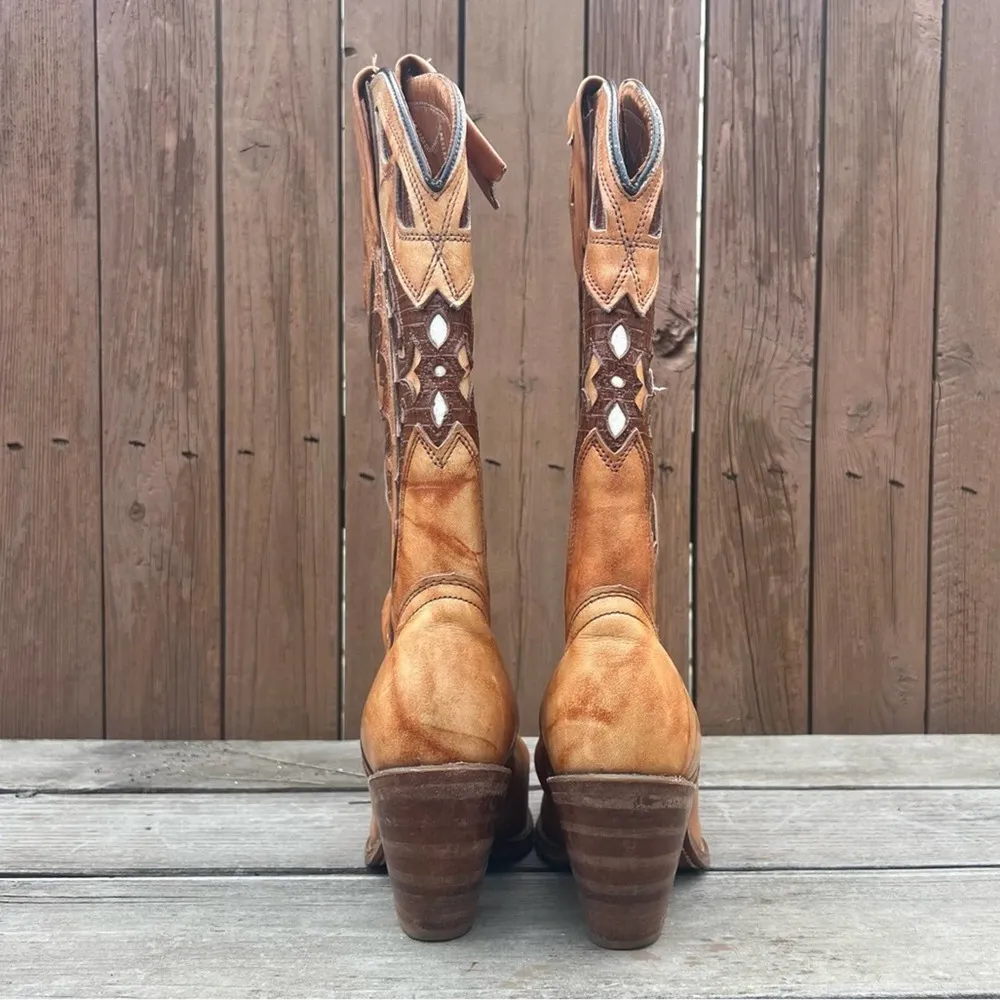 Miss Capezio Butterfly Boots stacked heel marbled brindle tan brown leather - Image 7