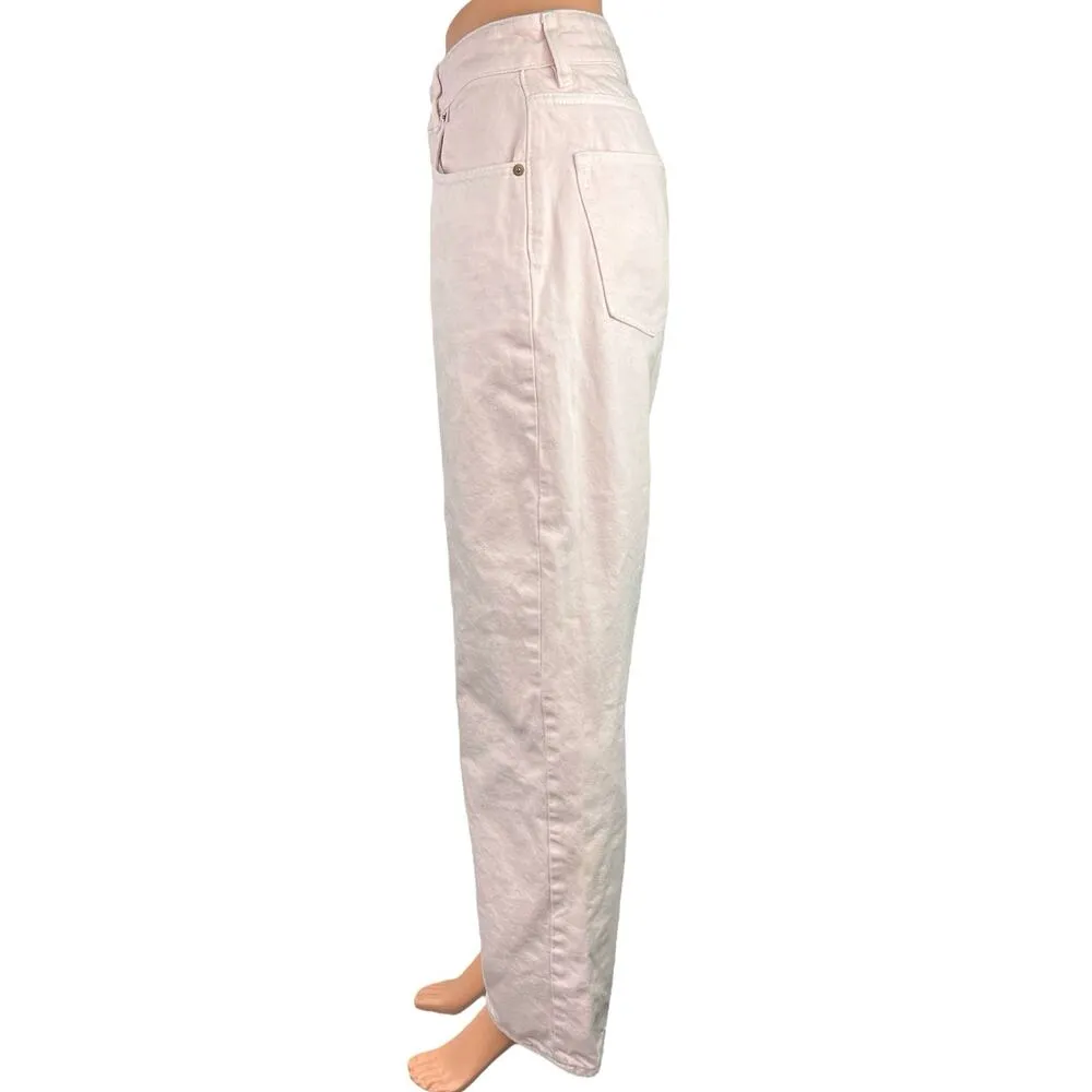 H&M Light Pink Straight Leg High Waist Stretch Ankle Boyfriend Denim Jeans Sz 8 - Image 2