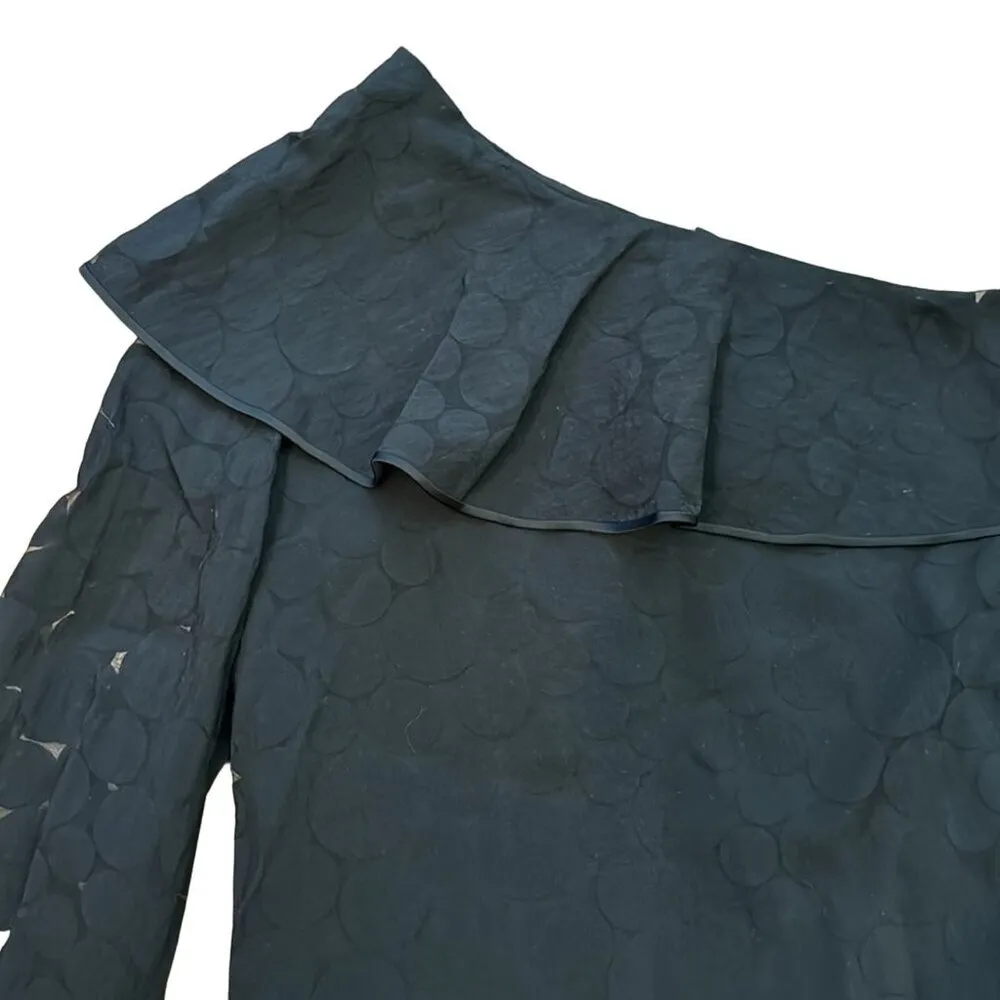 Diane Von Furstenberg One Shoulder Ruffle Front Top Black Size Small - Image 6