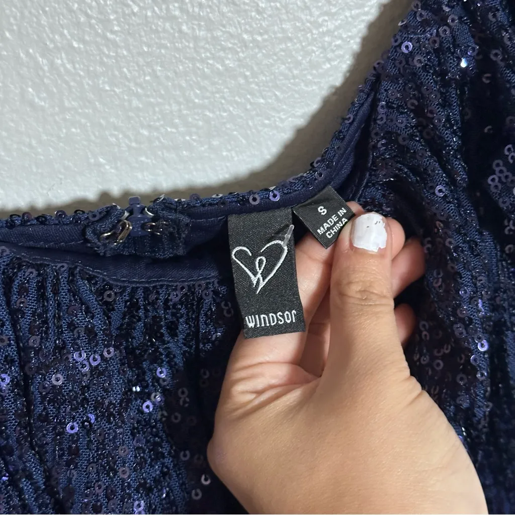 Windsor Women Navy Blue Party Season Sequin Bodycon Mini Dress size S. - Image 5