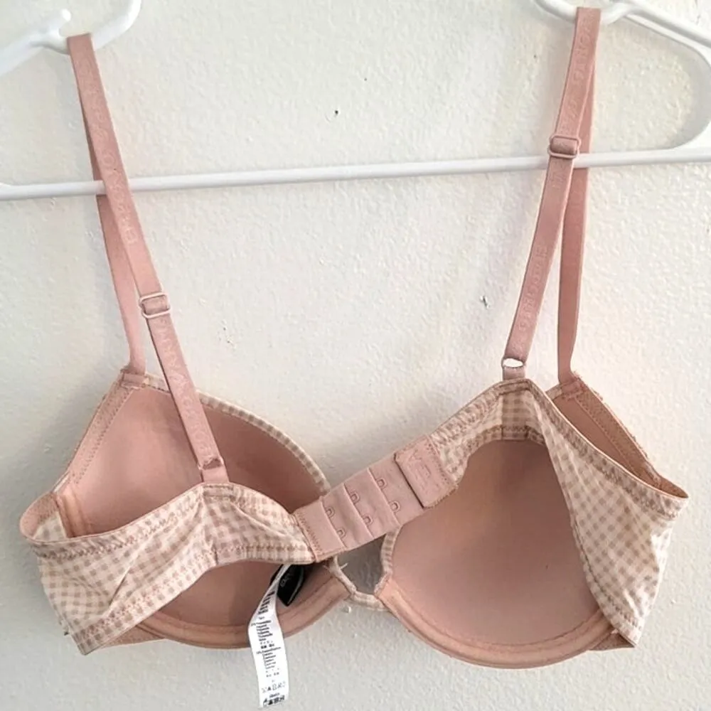 Emporio Armani Padded Push-Up Floral Lace Gingham Bra Tan 34B - Image 2