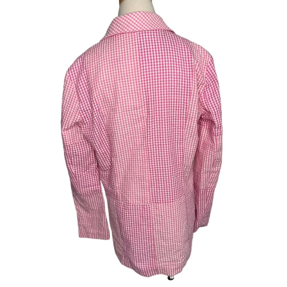 Princess Polly  pink gingham check seersucker patchwork blazer jacket size 2 - Image 3