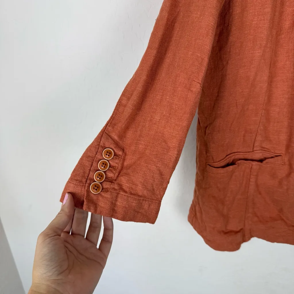 Anthropologie Vintage Washed Linen Blazer Terra Cotta Orange Split Back - Image 7