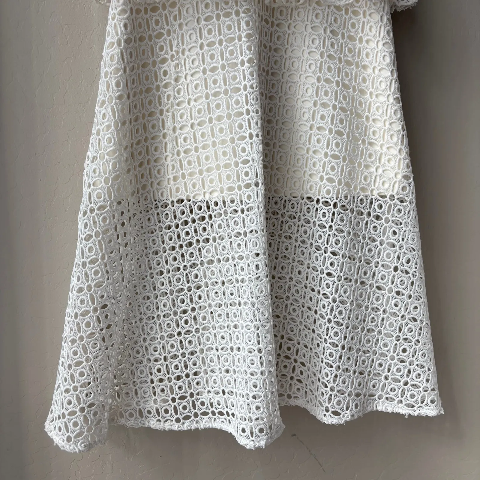 Self Portrait Dress White Lace Peplum Sleeveless Sheath Midi Dress US 10 - Image 4