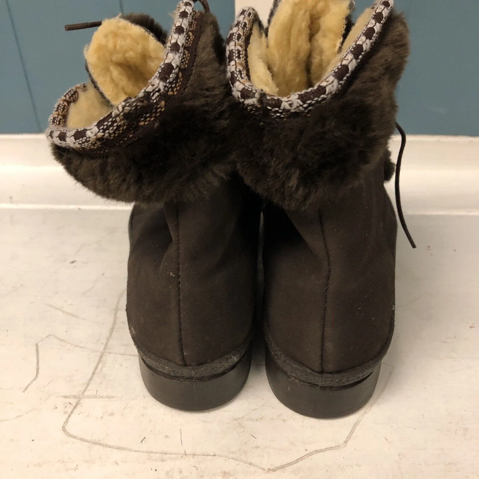 Snowland‎ Brown Suede Leather Faux Fur Boots Sherpa Lined England Womens 8 Vtg - Image 7