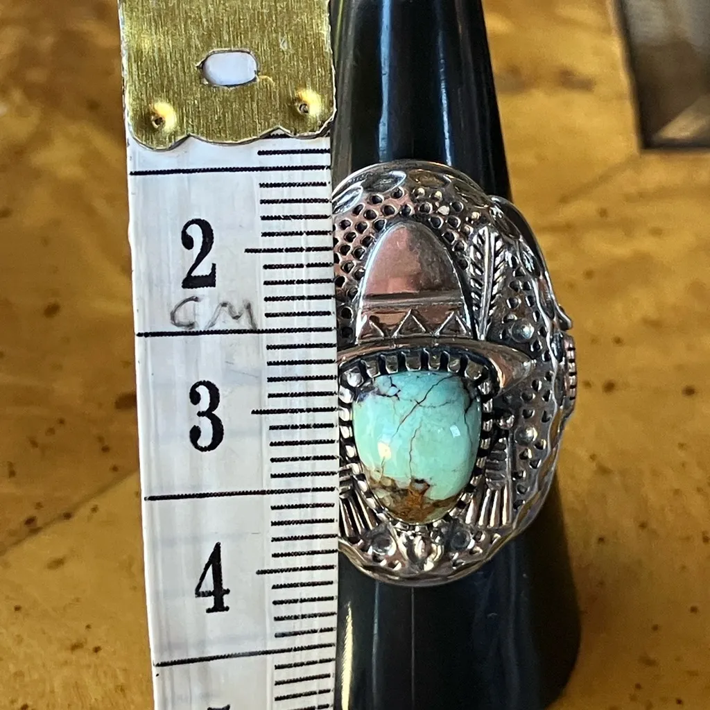 Natural Blue Moon Turquoise Sterling Silver Cowboy Ring Size 8 - Image 7