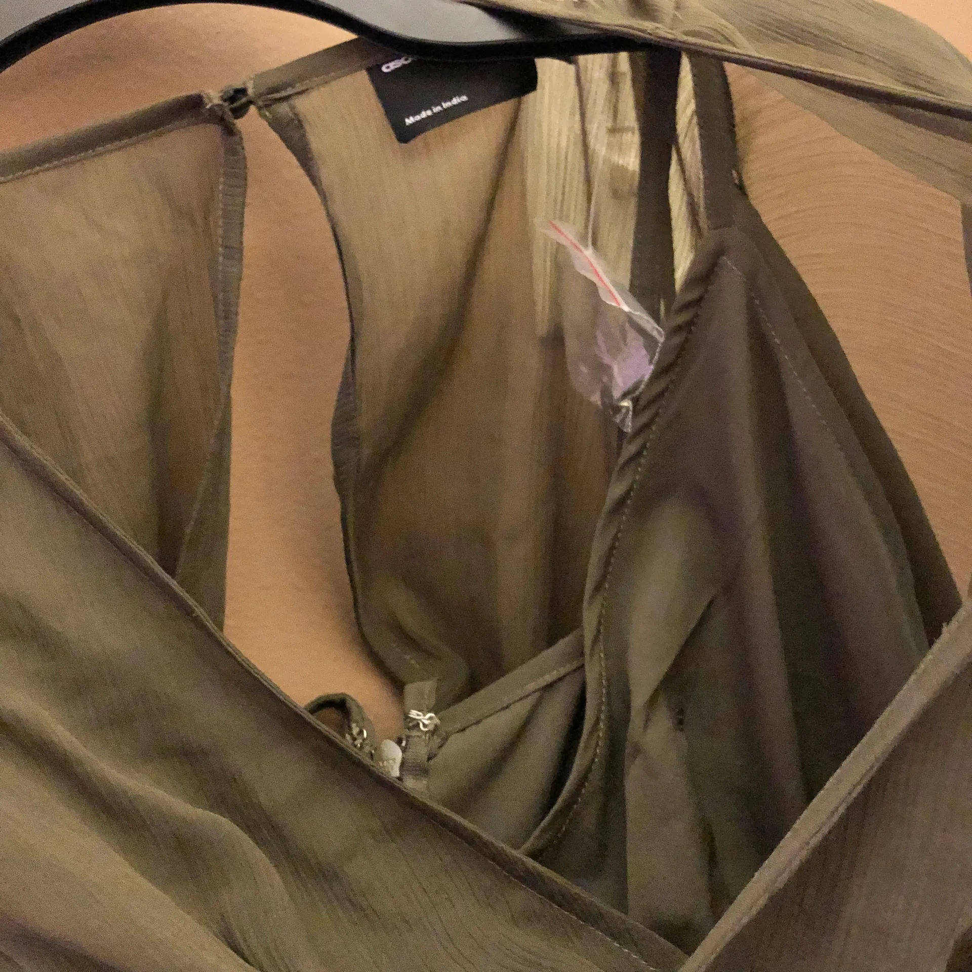 Design Long Sleeve V Neck Faux Wrap MIDI Dress Olive Green 4 - Image 7