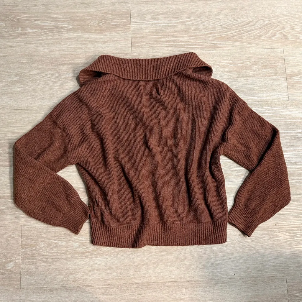 Abercrombie & Fitch Soft Collared Notch Neck Brown Sweater - Image 6