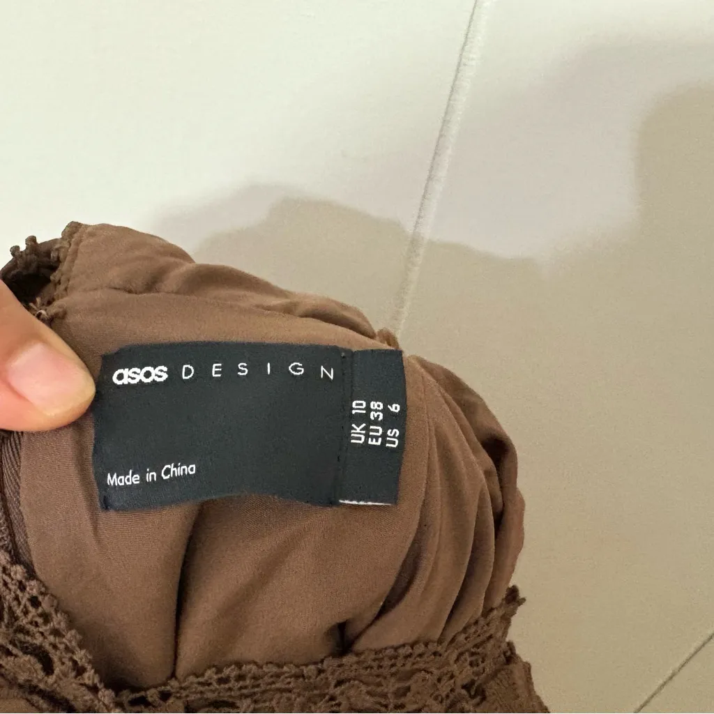 ASOS Design Kalia Lace Mini Dress Brown Size 6 NWOT– Boho Romantic Party Style - Image 13