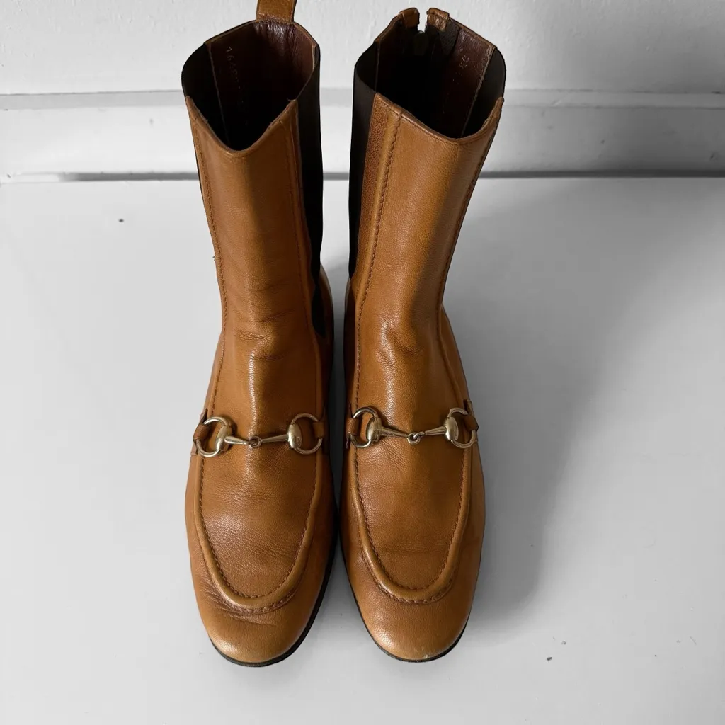 Gucci Jordaan Ankle Chelsea Boots  Horsebit Buckle SZ 37.5 C  7.5-8 - Image 3