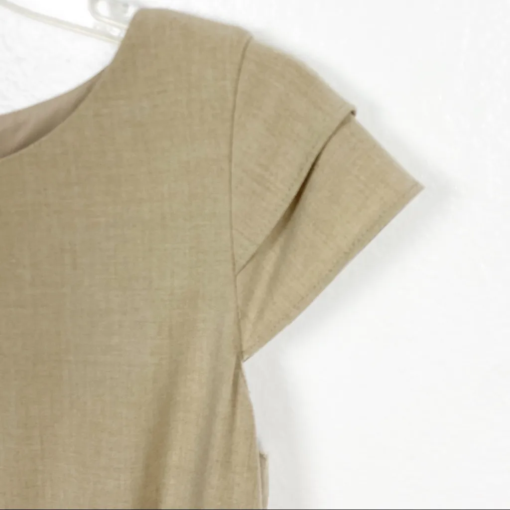 TAHARI Khaki Ruffled Cap Sleeves Lined Career Office Work Dress, Size 8P - Image 6