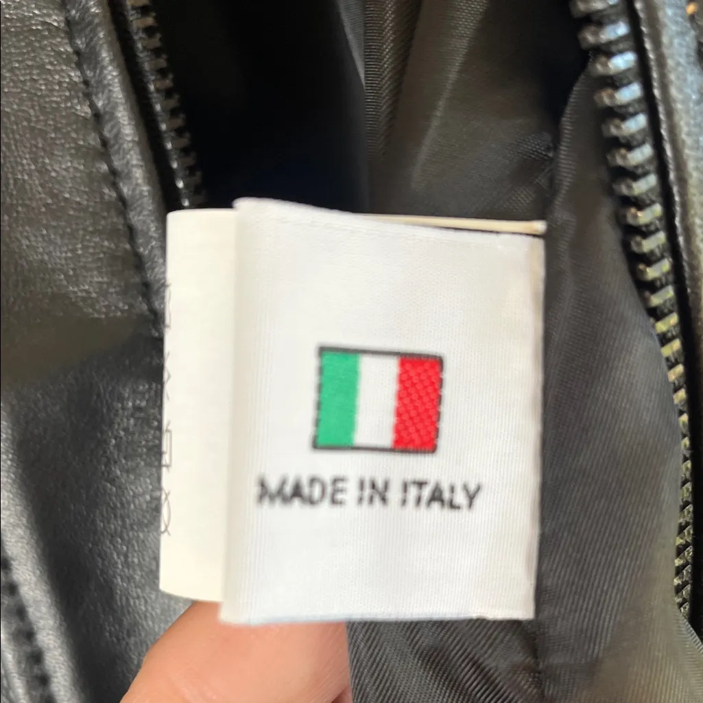 Italian Black Leather Zip Up Jacket Made by CURGÈ Woman size Large or EU 46‎ NWT - Image 5
