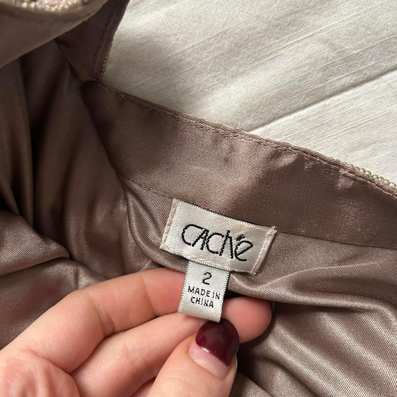 Cache champagne gold silk beaded bubble chiffon pleated hem detail mini dress - Image 2