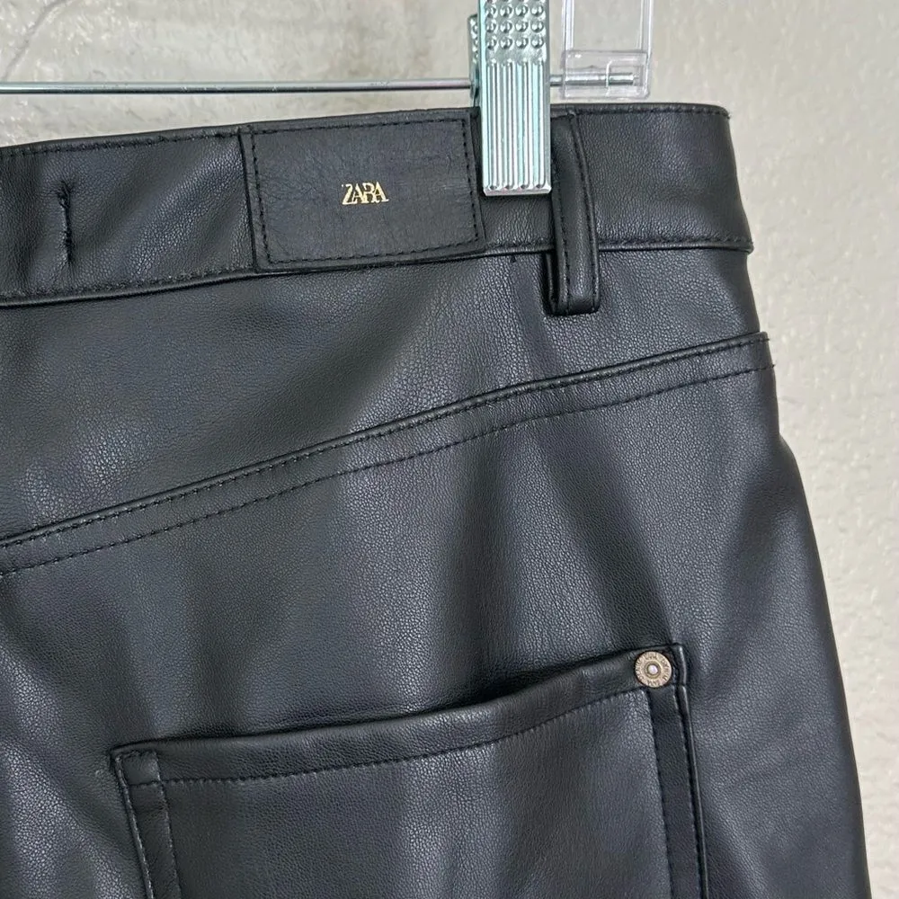 Zara Black Faux Leather Straight Leg High Rise Pants, Size 8 - Image 9