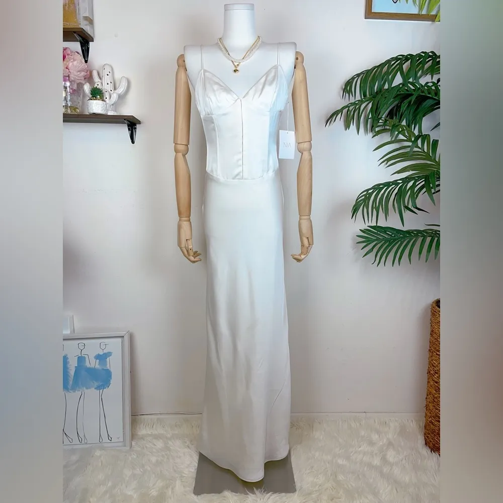 NIA the brand Faith Satin Dress in Pearl - Image 2