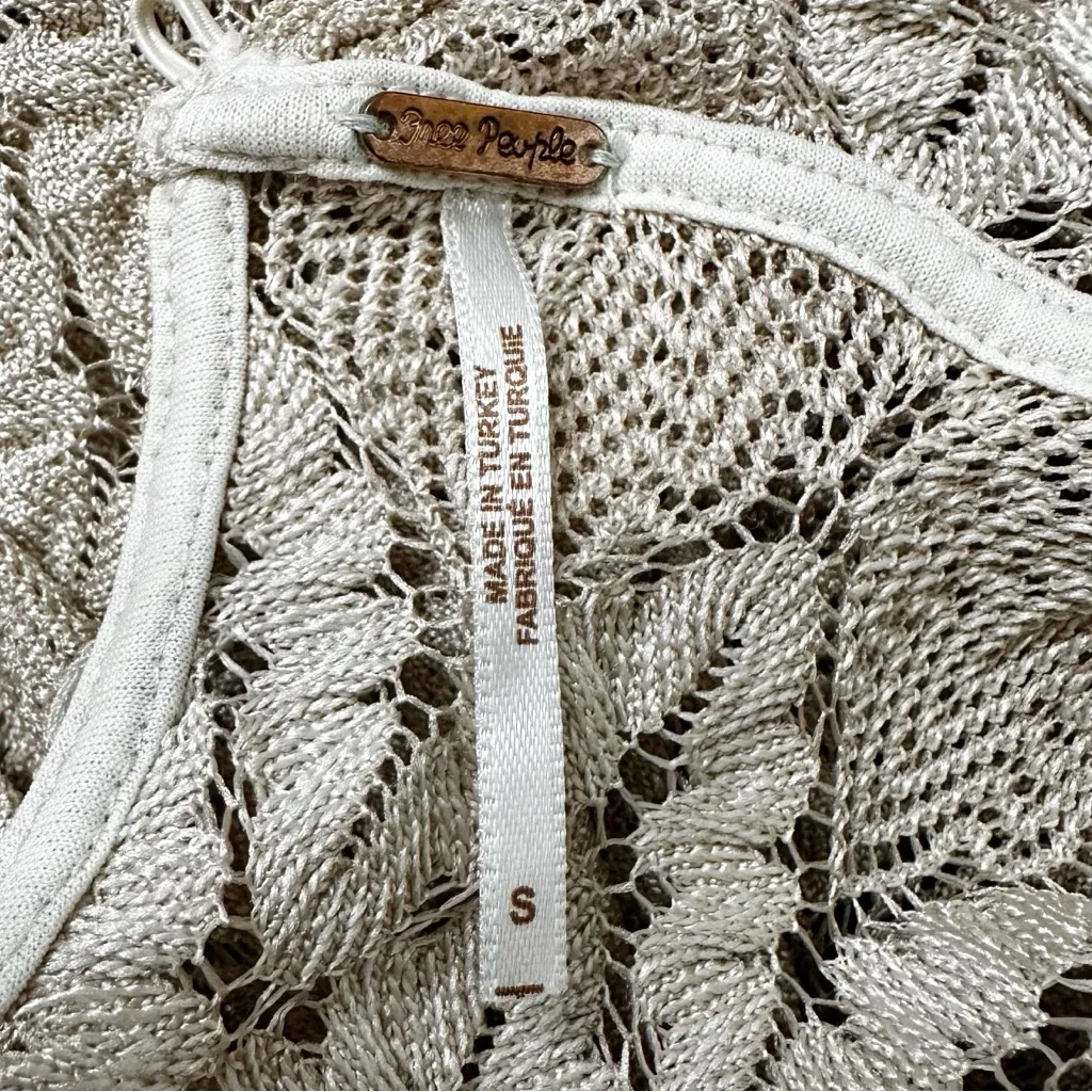 Free People Simone Crochet Lace Neutral Combo Bell Sleeves Dress, Sz Small - Image 12