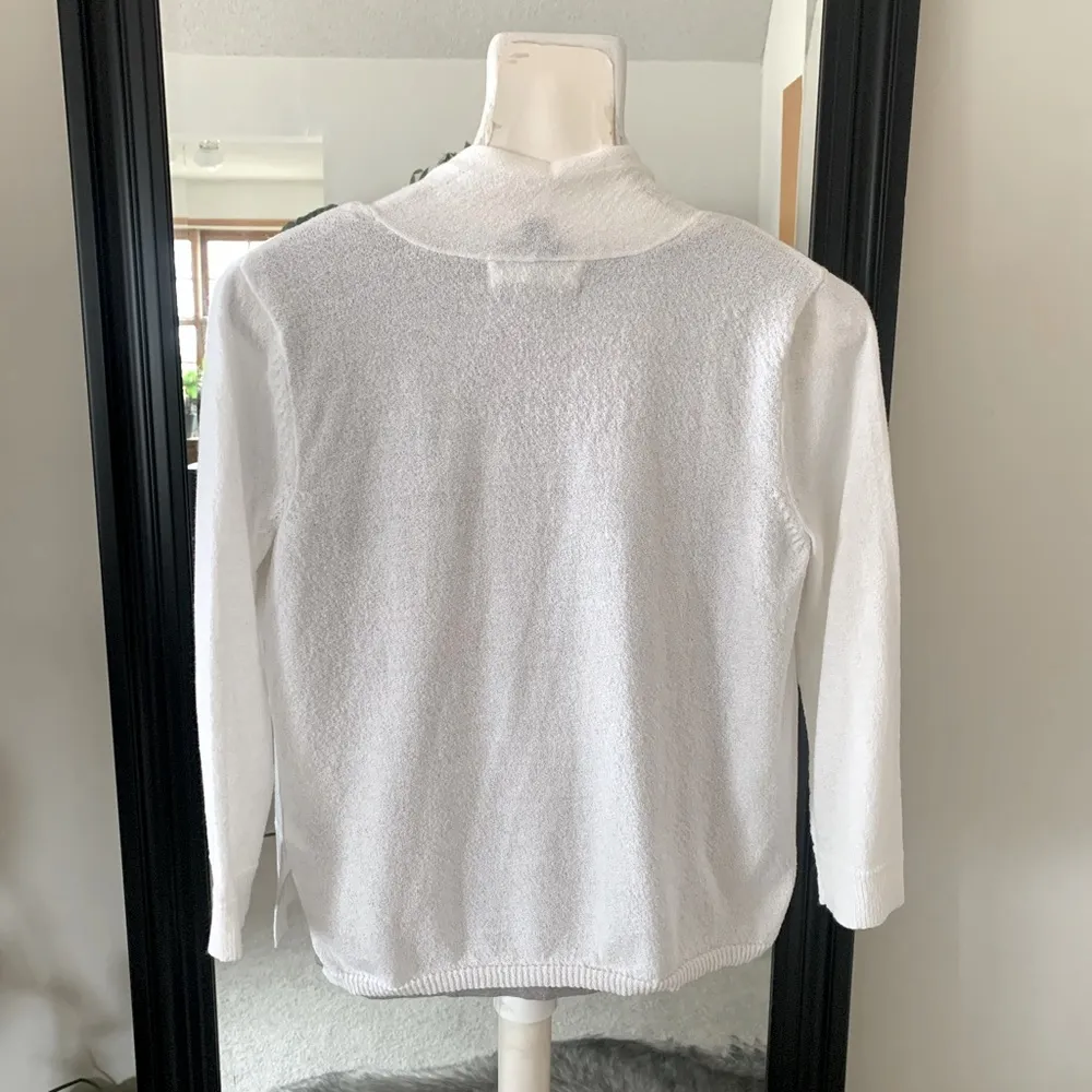 Pointelle White Cardigan Sweater Size M - Image 2