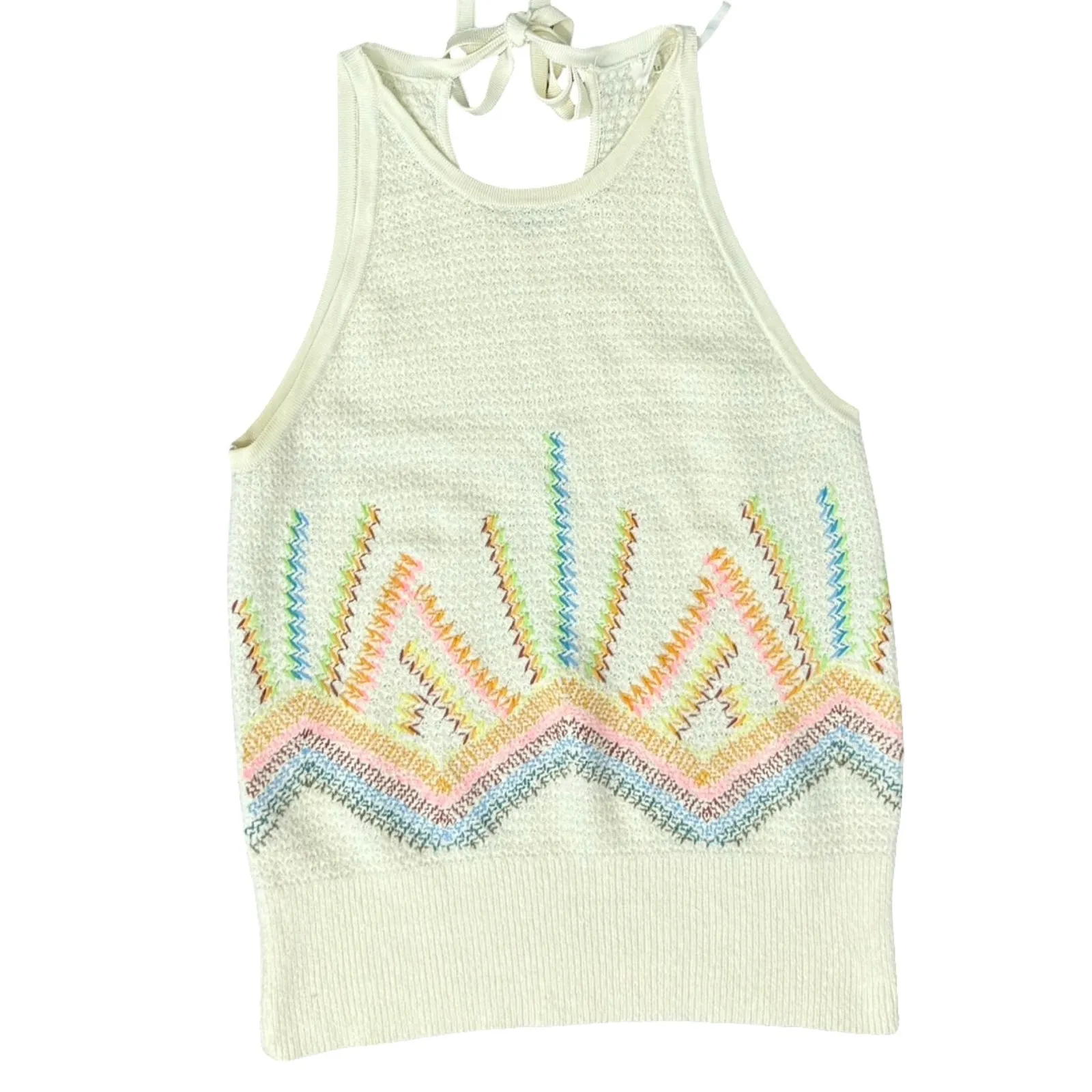 Anthropologie Cream Rainbow Cross Stitch Sunrise Embroidered Knit Tank Top Sz XS - Image 11