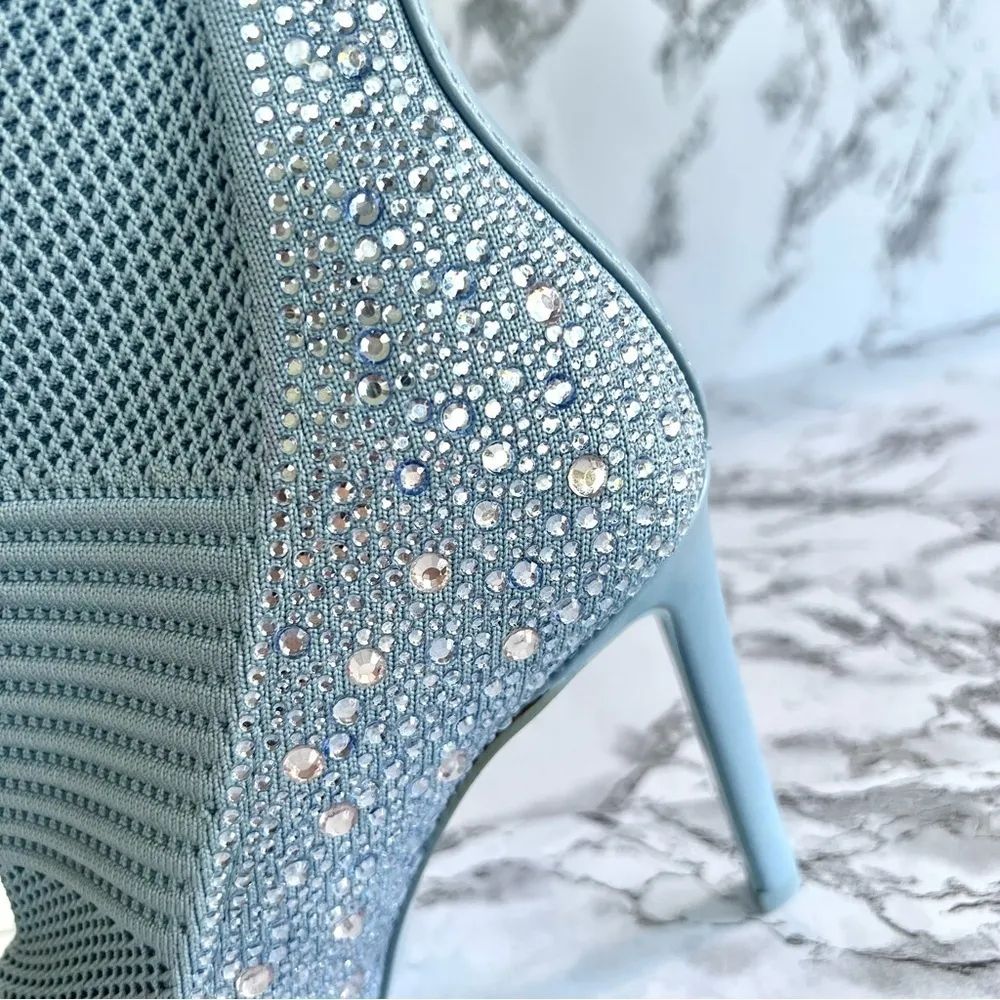 Steve Madden Maxwelle Blue Rhinestone Sock Booties 7 - Image 13