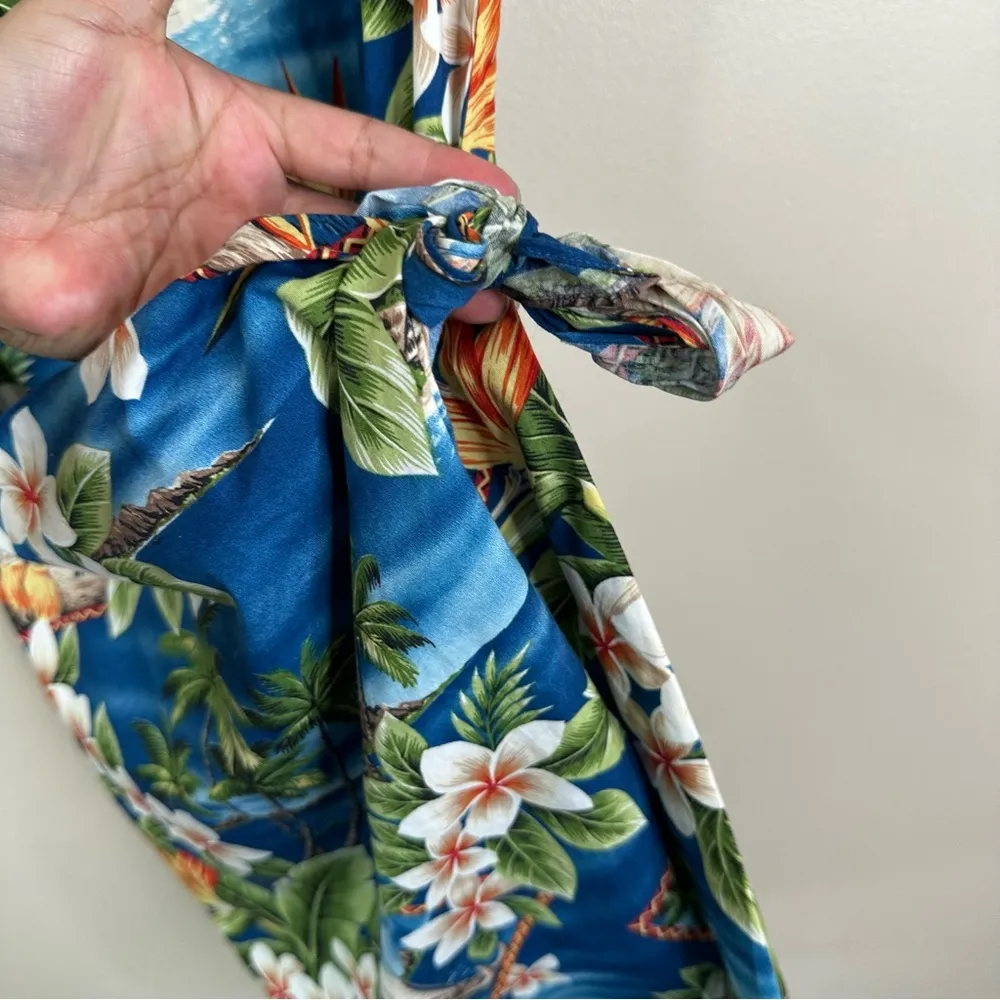 Vintage Kilani Hawaiian Tie Wrap Dress Womens Small Sleeveless Floral Tropical Blue - Image 4