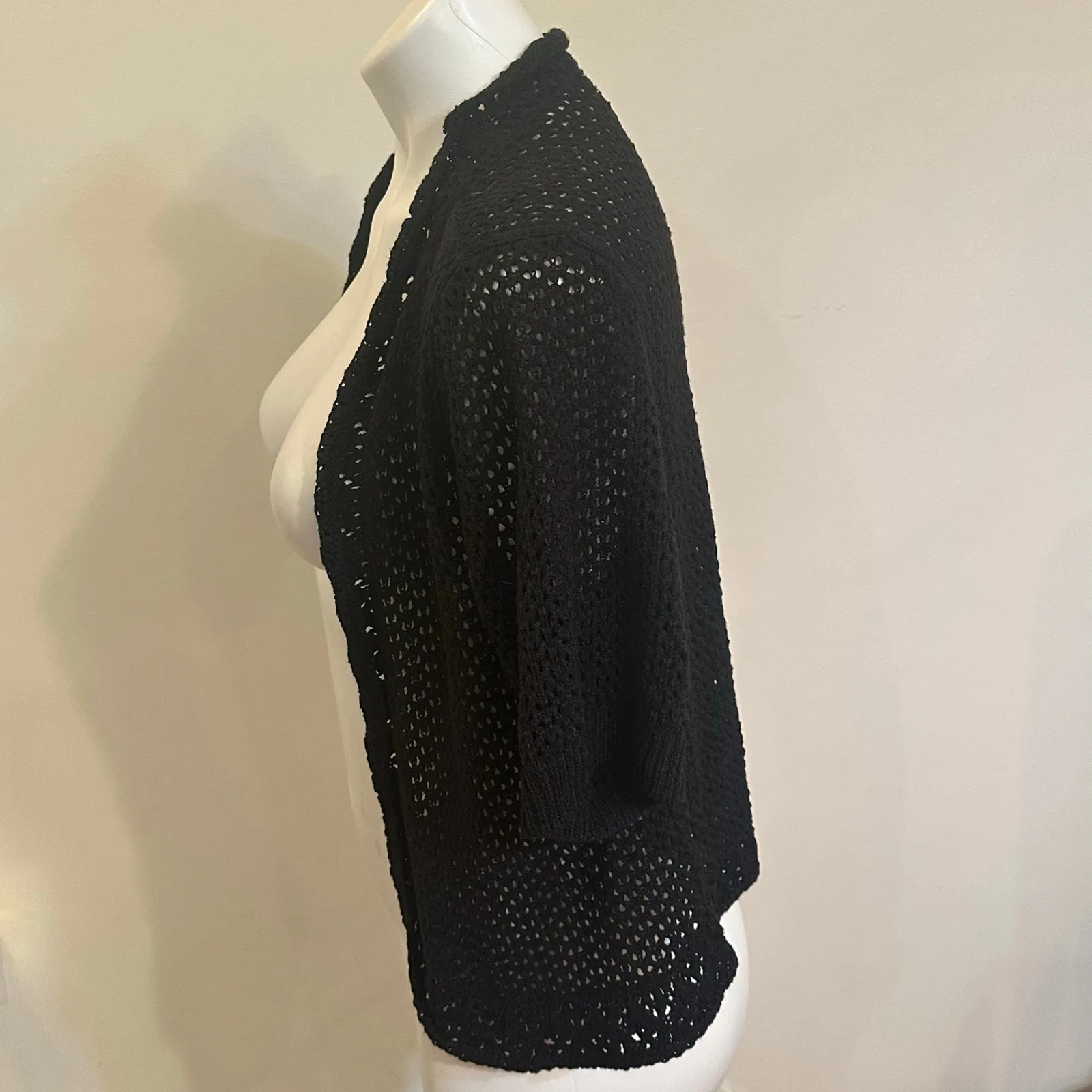 Black Short Sleeve Open Front Knit Cardigan Open Knit Short Sleeve Cardigan - Image 5