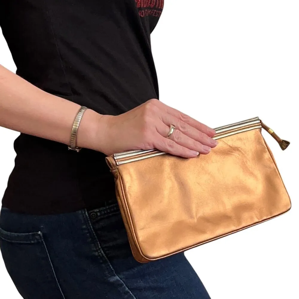 Morris Moskowitz x Bergdorf Goodman Vintage Metallic Leather Clutch Evening Bag - Image 2