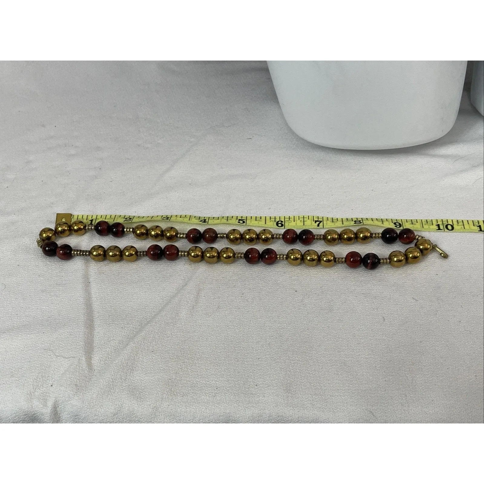 Gemstone Brass Beaded Necklace 19in Brown - Image 3